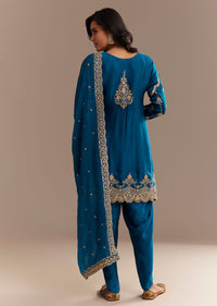 Blue Satin Zari Embroidered Dhoti Kurta Set