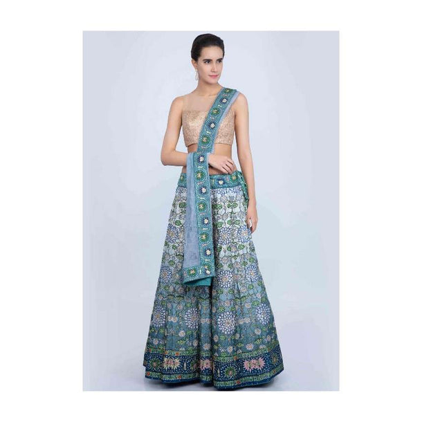 Blue Shaded Lehenga Along With Embroidery And Digital Print Online - Kalki Fashion