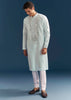 Blue Silk Kurta Set For Men With Mirror Embroidery
