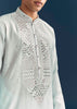 Blue Silk Kurta Set For Men With Mirror Embroidery