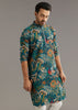 Blue Silk Printed Kurta Set With Stone Embellishment