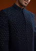 Blue Suiting Indo Jacket Set With Shimmering Embellishments