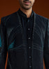 Blue Suiting Indo Jacket Set With Starlit Cutdana Work