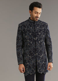 Blue Suiting Indo Western Set With Beaded Work