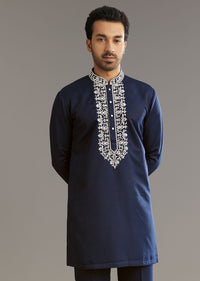 Blue Suiting Indo Western Set With Floral Embroidery
