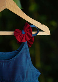 Kalki Girls Blue Tiered Dress In Cotton Silk With Adjustable Red Tie Ups On The Shoulder By Love The World Today