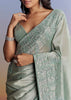 Blue Tissue Saree With Cutdana Sequins And Beads Embroidered Border