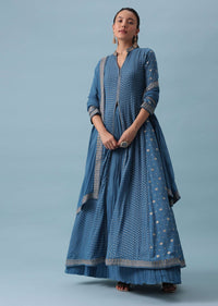 Blue Anarkali And Lehenga Set with Zari Work