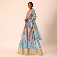 Blue Anarkali Set With Foil And Mirror Work
