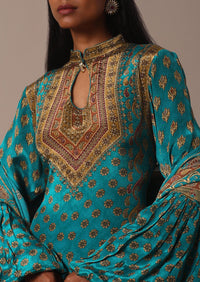 Blue Anarkali Set With Stone Work And Printed Detail