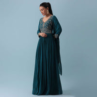 Blue Anarkali Set With Zardozi Work