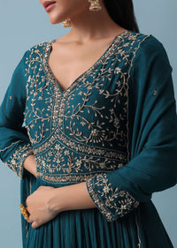 Blue Anarkali Set With Zardozi Work