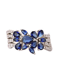 Blue And White Swarovski Cocktail Ring In 92.5 Sterling Silver