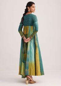Blue And Green Silk Kurti With Indie Print