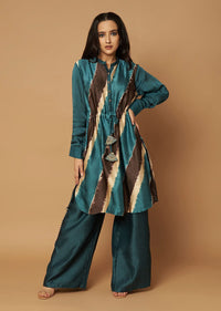 Deep Green Cotton Silk Tie-Dye Top With Palazzo