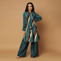 Deep Green Cotton Silk Tie-Dye Top With Palazzo