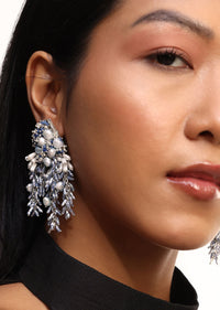 Blue And Grey Handcrafted Danglers In Mix Metal
