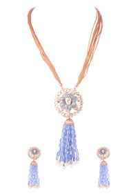 Blue And Rose Gold Finish Necklace Set With Enamel Work