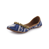 Blue And White Juttis In Jacquard With Tiny Ghungroos And Print By 5 Elements