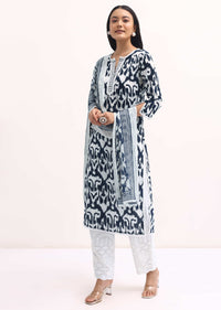 Blue And White Printed Kurta Set WIth Dupatta