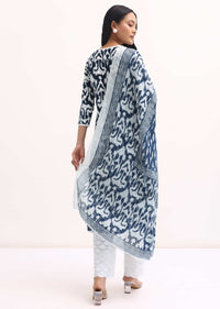 Blue And White Printed Kurta Set WIth Dupatta