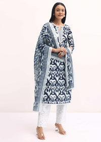 Blue And White Printed Kurta Set WIth Dupatta