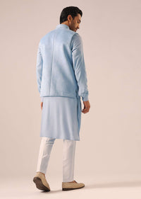 Blue Asymmetric Cowl Kurta Set with Cutwork Detail