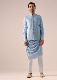 Blue Asymmetric Cowl Kurta Set with Cutwork Detail