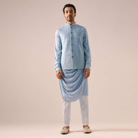 Blue Asymmetric Cowl Kurta Set with Cutwork Detail