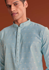 Blue Banaras Jacquard Kurta Set With Printed Design