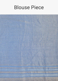 Blue Banarasi Silk Saree With Silver Zari Pallu And Unstitched Blouse Piece