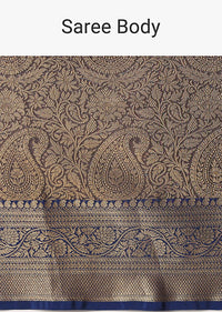 Blue Banarasi Tunchui Silk Saree With Gold Work And Unstitched Blouse Piece