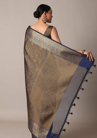 Blue Banarasi Tunchui Silk Saree With Gold Work And Unstitched Blouse Piece