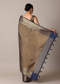 Blue Banarasi Tunchui Silk Saree With Gold Work And Unstitched Blouse Piece