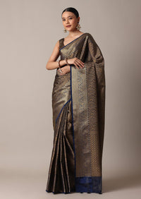 Blue Banarasi Tunchui Silk Saree With Gold Work And Unstitched Blouse Piece