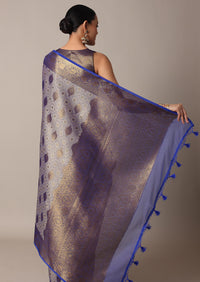 Blue Banarasi Tunchui Silk Saree With Tassel Pallu And Unstitched Blouse Piece