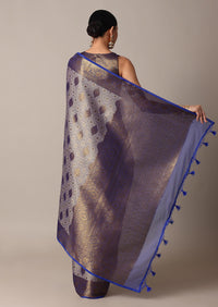 Blue Banarasi Tunchui Silk Saree With Tassel Pallu And Unstitched Blouse Piece