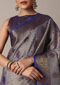 Blue Banarasi Tunchui Silk Saree With Tassel Pallu And Unstitched Blouse Piece