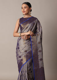 Blue Banarasi Tunchui Silk Saree With Tassel Pallu And Unstitched Blouse Piece