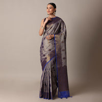 Blue Banarasi Tunchui Silk Saree With Tassel Pallu And Unstitched Blouse Piece