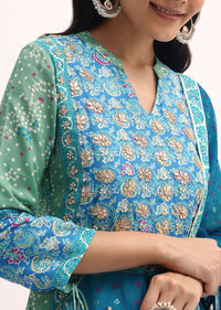 Blue Bandhani Printed Silk Kurta Set WIth Dupatta