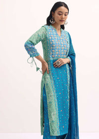 Blue Bandhani Printed Silk Kurta Set WIth Dupatta