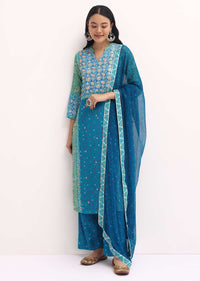 Blue Bandhani Printed Silk Kurta Set WIth Dupatta
