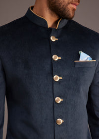 Blue Bandhgala Suit With Gold Buttons