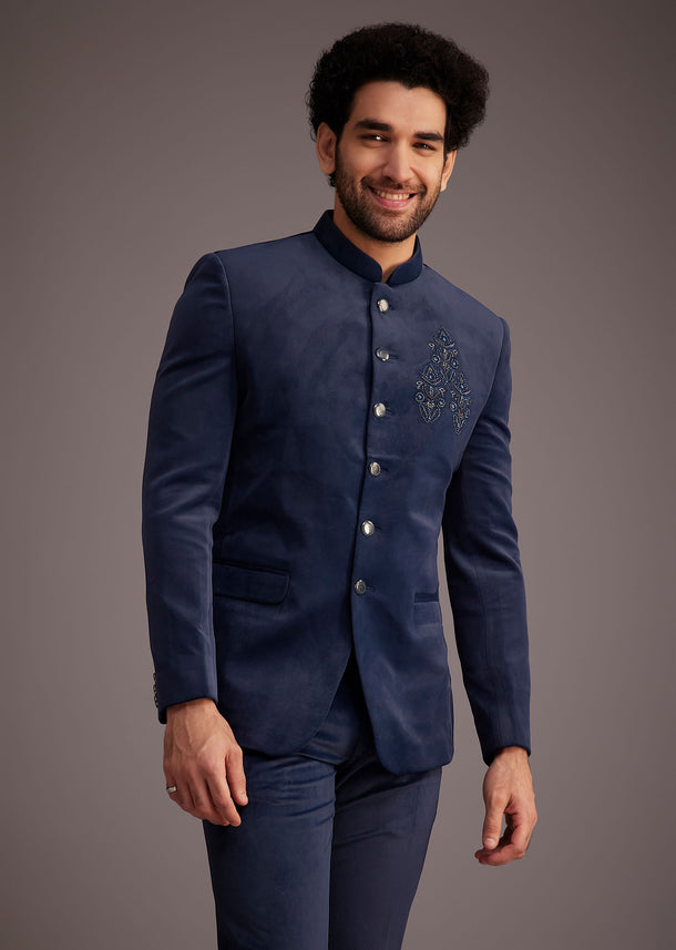 Blue Bandhgala With Embroidered Motif