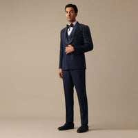 Blue Blazer And Pant Set In Terry Rayon With Cutwork Detail Tuxedo