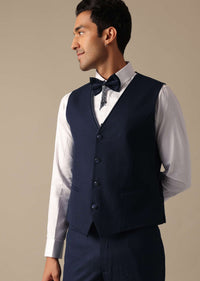 Blue Blazer And Pant Set In Terry Rayon With Cutwork Detail Tuxedo