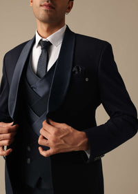 Blue Blazer And Pant Set Tuxedo With Criss Cross Detail