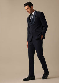 Blue Blazer And Pant Set Tuxedo With Criss Cross Detail