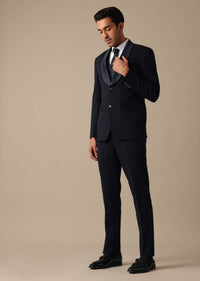 Blue Blazer And Pant Set Tuxedo With Criss Cross Detail